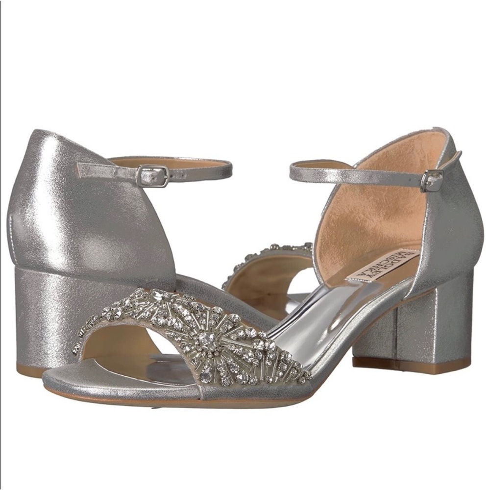 Badgley Mischka Mareva Metallic Leather Embellished Shoes Heels Size 8